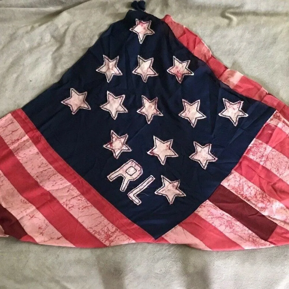 Polo Ralph Lauren American FLAG Scarf patchwork 45”x47” NWT